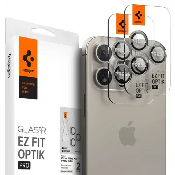 Spigen Glass tR EZ Fit Optik Pro 2 Pack, nature titanium (iPhone 14 Pro / Pro Max / 15 Pro / Pro Max / 16 Pro / 16 Pro Max)
