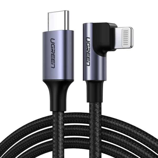 Ugreen - Data Cable Aluminium Shell (60764) - Type-C to Angled Lightning, PD 3A, 1.5m - Γκρί Μαύρο