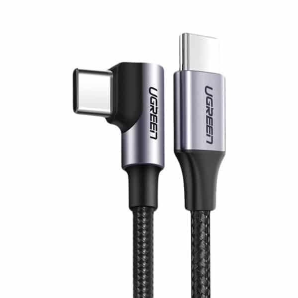 Ugreen - Data Cable Aluminium Shell (50125) - Type-C to Angled Type-C, 60W, 2.0, PD , 2m - Space Γκρί