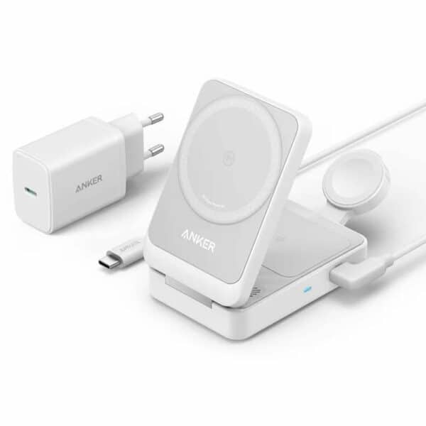 Anker - Βάση Φόρτισης MagGo 3in1 (B2557321) - Qi2, για Apple, 15W, with USB-C Charger and Cable Type-C - Λευκό