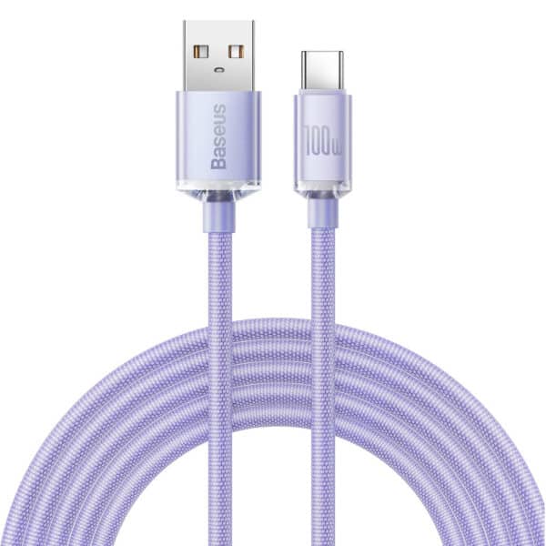 Baseus - Data Cable Crystal Shine (CAJY000505) - USB to Type-C, 100W, 2m - Μώβ