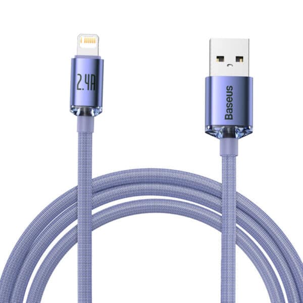 Baseus - Data Cable Crystal Shine (CAJY000105) - USB to Lightning, 2.4A, 2m - Μώβ
