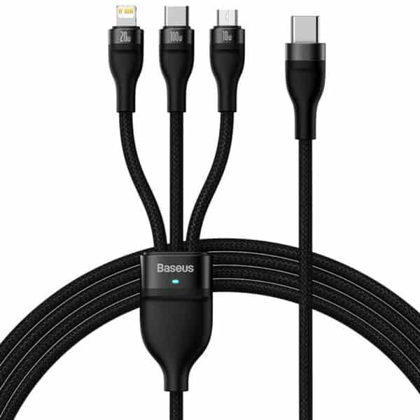 Baseus - Data Cable Flash Series 2 (CASS030201) - 3 in 1, Type-C, Lightning, Micro-USB, 100W, 1.5m - Μαύρο