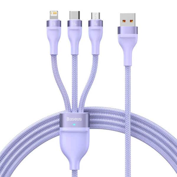 Baseus - Data Cable Flash Series 2 (CASS040005) - Fast Charge, USB to Type-C, Lightning, Micro-USB, 66W, 1.2 m - Μώβ