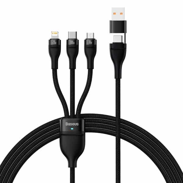 Baseus - Data Cable Flash Series 2 (CASS030101) - Fast Charge, USB Adapter, Type-C, Lightning, Micro-USB, 100W, 1.2 m - Μαύρο