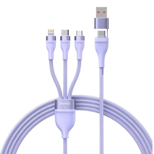 Baseus - Data Cable Flash Series 2 (CASS030105) - Fast Charge, USB Adapter, Type-C, Lightning, Micro-USB, 100W, 1.2 m - Μώβ