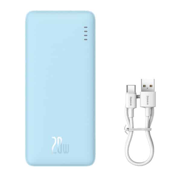 Baseus - Power Bank Airpow (P10022801313-00) - USB, Type-C, Micro-USB, 20W, 10000mAh, with Cable Type-C - Galaxy Μπλε