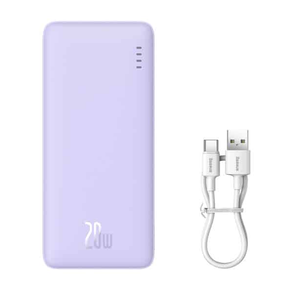 Baseus - Power Bank Airpow (P10022801513-00) - USB, Type-C, Micro-USB, 20W, 10000mAh, with Cable Type-C - Nebula Μώβ