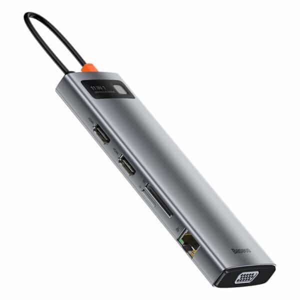 Baseus - Docking Station Metal Gleam (CAHUB-CT0G) -  USB-C to 3 x USB, Type-C, VGA, 2x HDMI, TF/SD - Γκρί