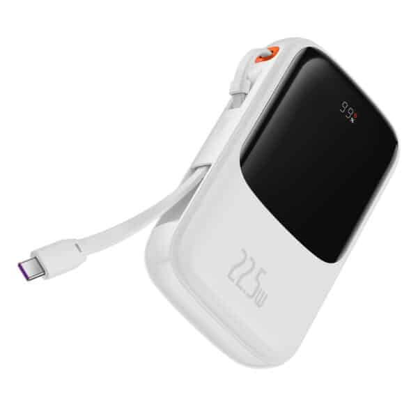 Baseus - Power Bank Qpow Pro (PPQD020102) - Lightning, 2x Type-C, USB, 22.5W, 10000mAh, Cable Type-C, 3A, 30cm - Λευκό