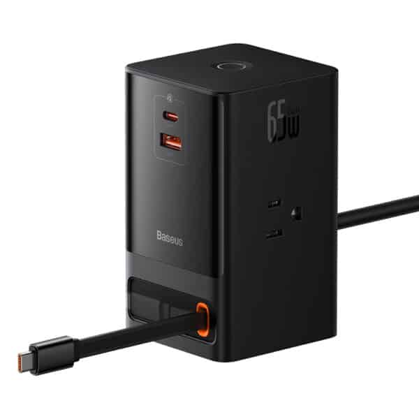 Baseus - Φορτιστής PowerCombo Digital PowerStrip (PSLR000101) - 3xAC, USB, Type-C με καλώδιο Type-C, 65W, US Plug - Μαύρο