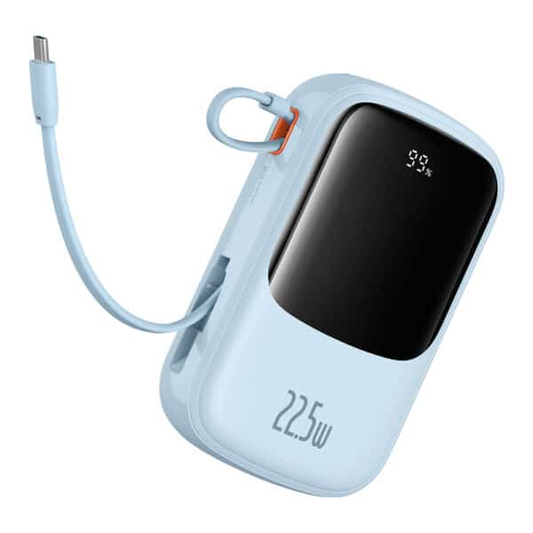 Baseus - Power Bank Qpow Pro+ (P10067103313-00) - Lightning, 2x Type-C, USB, 22.5W, 20000mAh, Cable Type-C - Μπλε