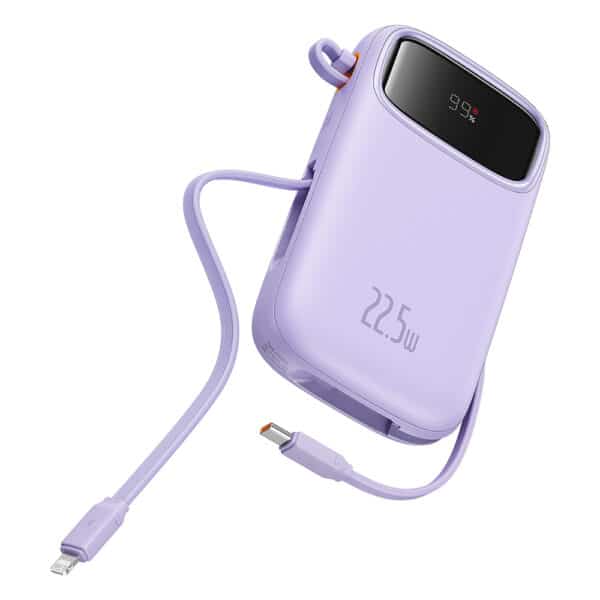 Baseus - Power Bank Qpow Pro+ (P10055002513-00) - Lightning, 2x Type-C, USB, 22.5W, 20000mAh, Cable Type-C, 30cm - Μώβ