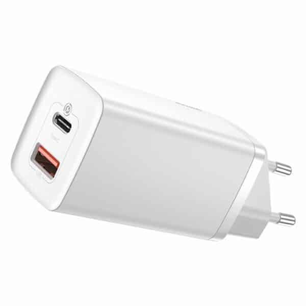 Baseus - Φορτιστής GaN Lite (CCGAN2L-B02) - Quick Charger, USB, Type-C, 65W - Λευκό