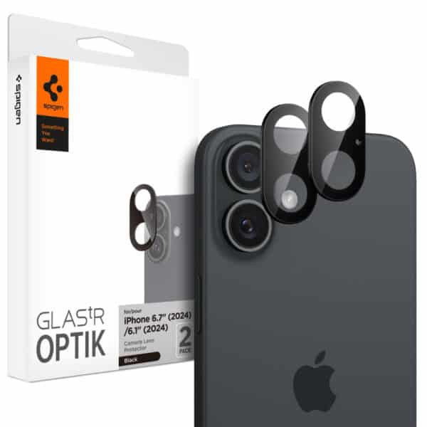 Spigen - Optik.tR Camera Glass (2 pack) Προστασία Κάμερας - iPhone 16 / iPhone 16 Plus - Μαύρο