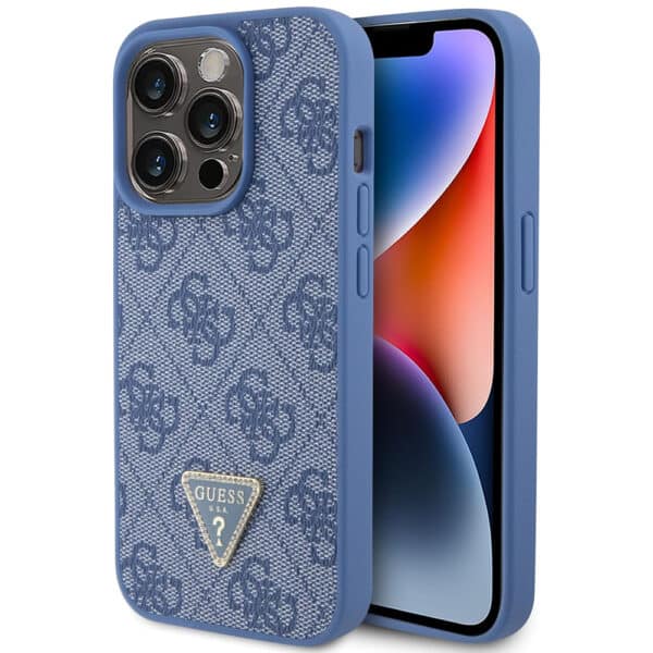 Guess - Leather 4G Triangle Strass (GUHCP15XP4TDPB) - iPhone 15 Pro Max - Μπλε
