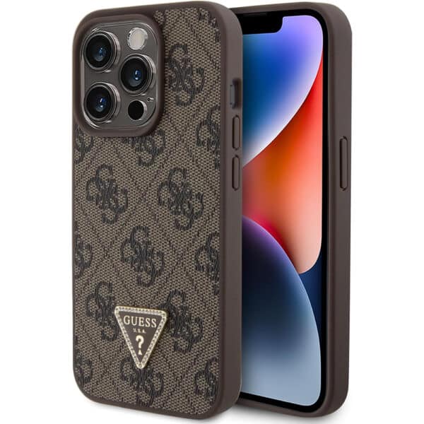 Guess - Leather 4G Triangle Strass (GUHCP15XP4TDPW) - iPhone 15 Pro Max - Καφέ