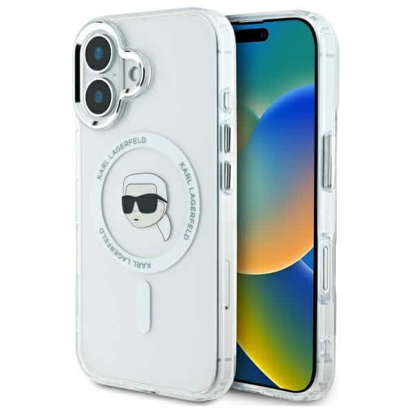 Karl Lagerfeld - IML MagSafe (KLHMP16SHLSKIH) - iPhone 16 - Λευκό Metal Karl`s Head