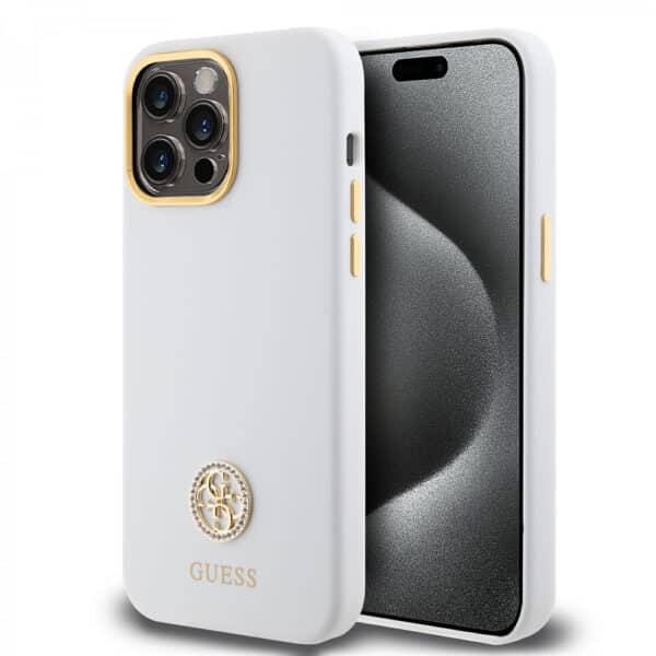 Guess - Silicone Logo Strass 4G (GUHCP15XM4DGPH) - iPhone 15 Pro Max - Λευκό
