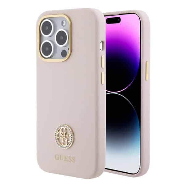 Guess - Silicone Logo Strass 4G (GUHCP15LM4DGPP) - iPhone 15 Pro - Light Ροζ
