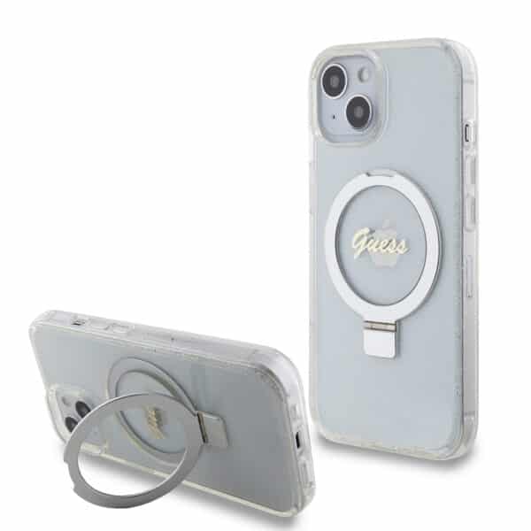 Guess - Ring Stand Script Glitter MagSafe (GUHMP15SHRSGSD) - iPhone 15 - Διάφανη