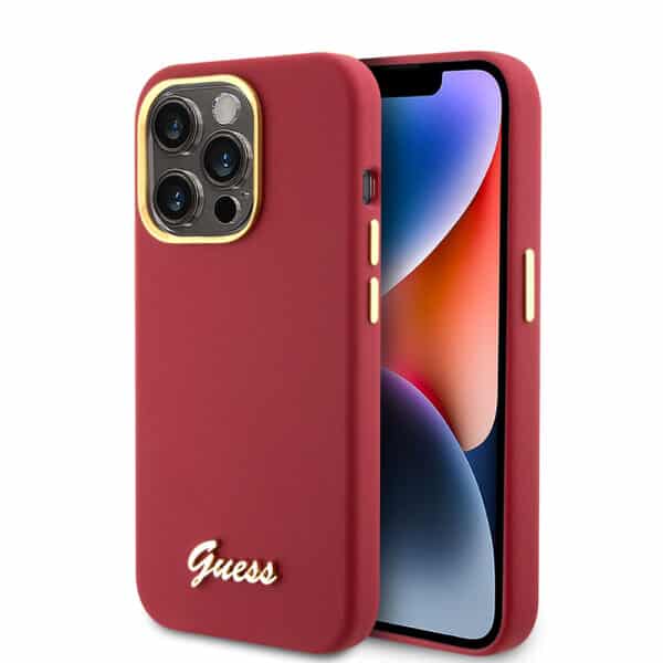 Guess - Silicone Script Metal Logo & Frame (GUHCP15LSMBSLM) - iPhone 15 Pro - Κόκκινο
