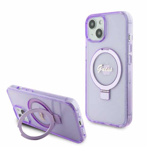 Guess - Ring Stand Script Glitter MagSafe (GUHMP15MHRSGSU) - iPhone 15 Plus - Μώβ