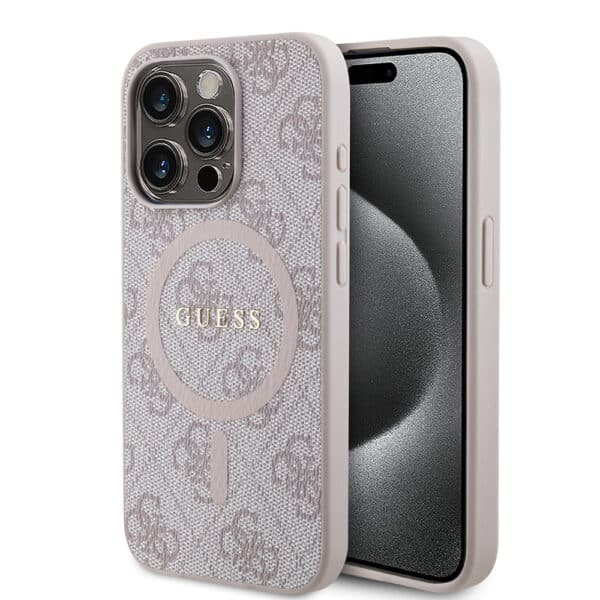 Guess - 4G Collection Leather MagSafe (GUHMP15XG4GFRP) - iPhone 15 Pro Max - Ροζ