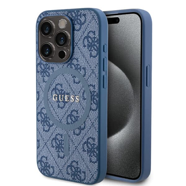 Guess - 4G Collection Leather MagSafe (GUHMP15LG4GFRB) - iPhone 15 Pro - Μπλε