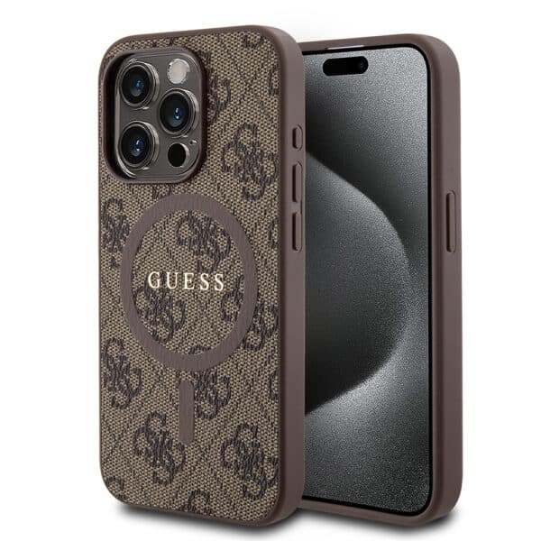 Guess - 4G Collection Leather MagSafe (GUHMP15LG4GFRW) - iPhone 15 Pro - Καφέ