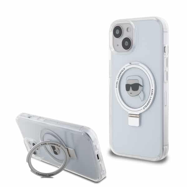 Karl Lagerfeld - Hardcase Ring Stand MagSafe (KLHMP15SHMRSKHH) - iPhone 15 - Λευκό Karl Head