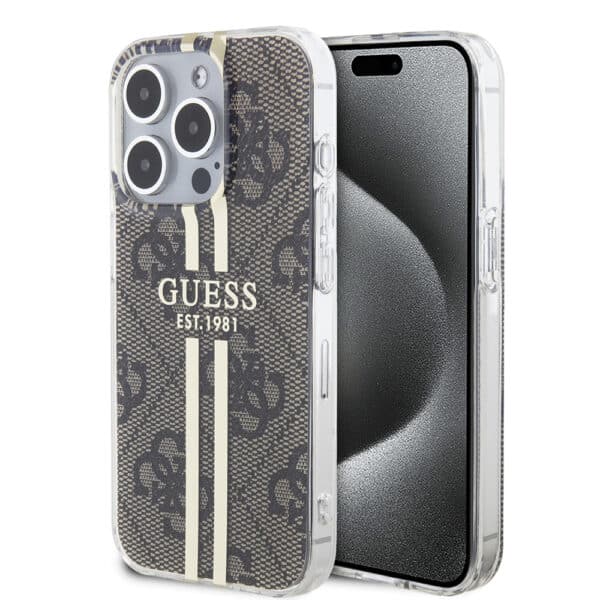 Guess - Hardcase IML 4G Gold Stripe - iPhone 15 Pro Max (GUHCP15XH4PSEGW) - Καφέ