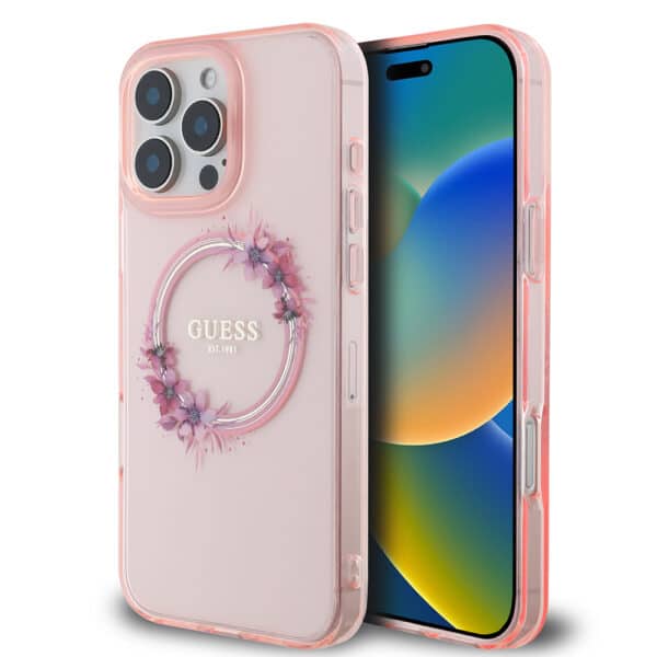 Guess - IML Flowers Wreath MagSafe (GUHMP16XHFWFCP) - iPhone 16 Pro Max - Ροζ