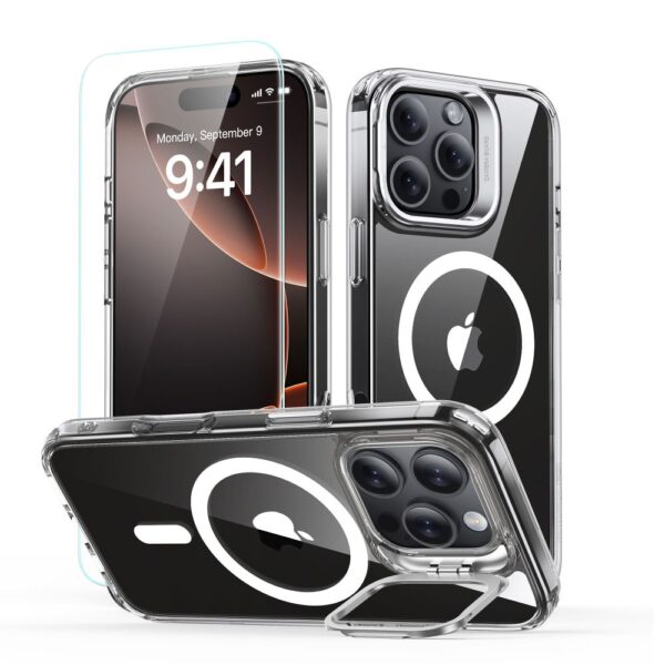 ESR - Classic Hybrid HaloLock Kickstand + TempeΚόκκινο Glass - iPhone 16 Pro - Clear