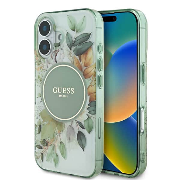 Guess - IML Flower & Tonal Circle MagSafe (GUHMP16MHFWBDCEN) - iPhone 16 Plus - Πράσινο