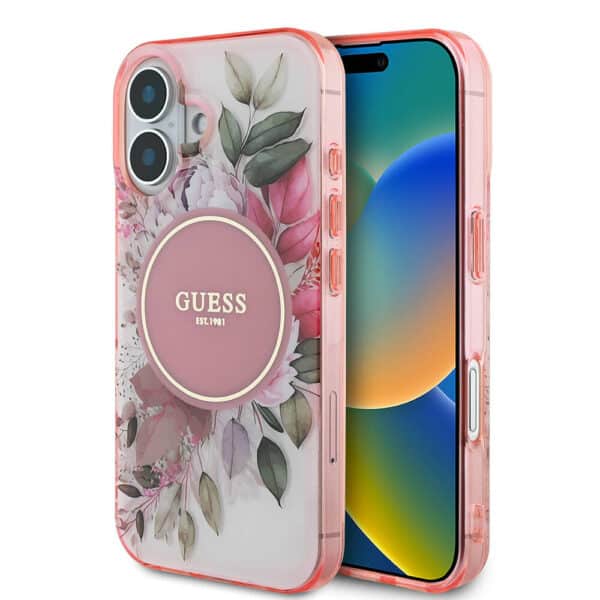 Guess - IML Flower & Tonal Circle MagSafe (GUHMP16SHFWBDCEP) - iPhone 16 - Ροζ