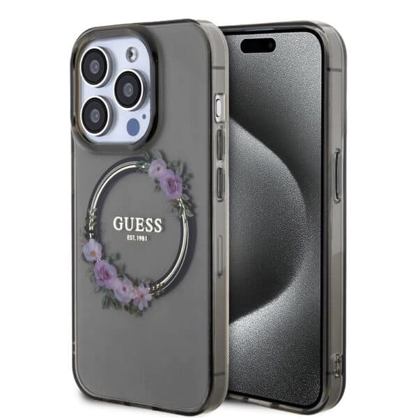 Guess - IML Flowers Wreath MagSafe (GUHMP15XHFWFCK) - iPhone 15 Pro Max - Μαύρο