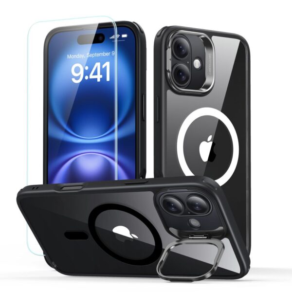 ESR - Classic Hybrid HaloLock Kickstand + Tempered Glass - iPhone 16 Plus - Clear Μαύρο
