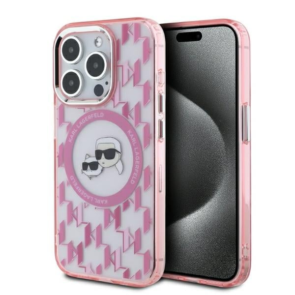 Karl Lagerfeld - IML MagSafe (KLHMP15LHMCKMHP) - iPhone 15 Pro - Ροζ Monogram Karl&Choupette Head