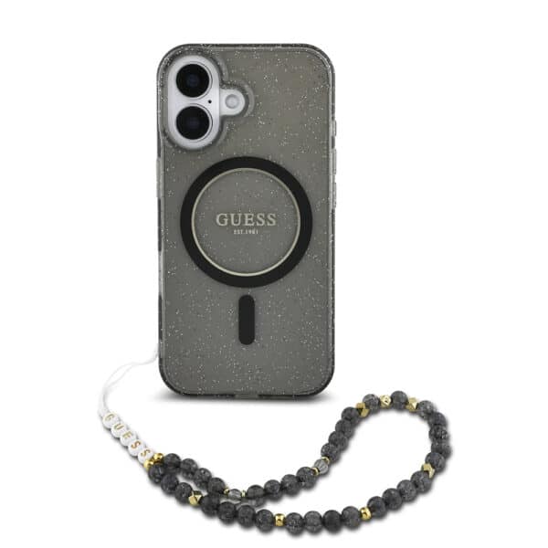 Guess - IML Glitter with Pearl Strap MagSafe (GUHMP16SHGCRELSK) - iPhone 16 - Μαύρο