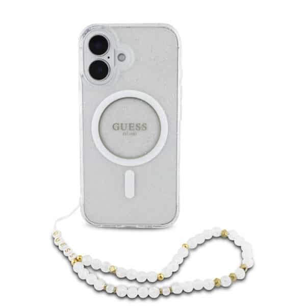Guess - IML Glitter with Pearl Strap MagSafe (GUHMP16SHGCRELST) - iPhone 16 - Διάφανη
