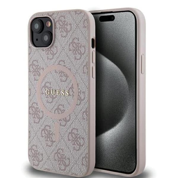 Guess - 4G Collection Leather MagSafe (GUHMP15MG4GFRP) - iPhone 15 Plus - Ροζ