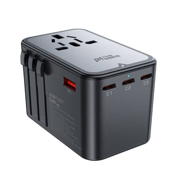 Acefast - Φορτιστής (Z1) - 3x Type-C, 2x USB, GaN, EU, UK, AUS, US, PD75W, Multifunctional Fast Charger - Μαύρο