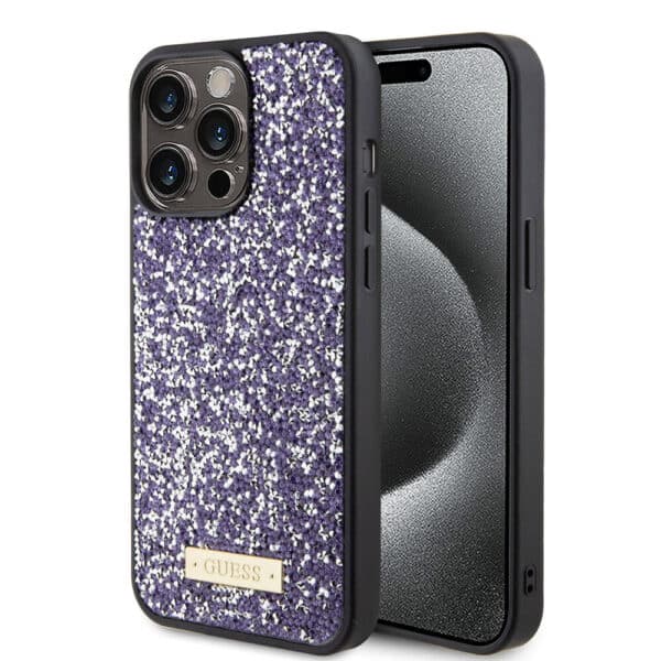 Guess - Rhinestone Metal Logo (GUHCP15LPFGSBSP) - iPhone 15 Pro - Μώβ
