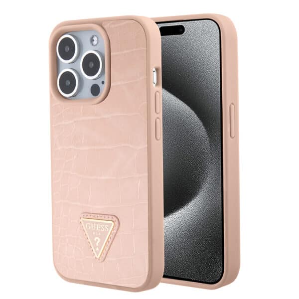Guess - Croco Triangle Metal Logo (GUHCP15XPCRTHCP) - iPhone 15 Pro Max - Ροζ