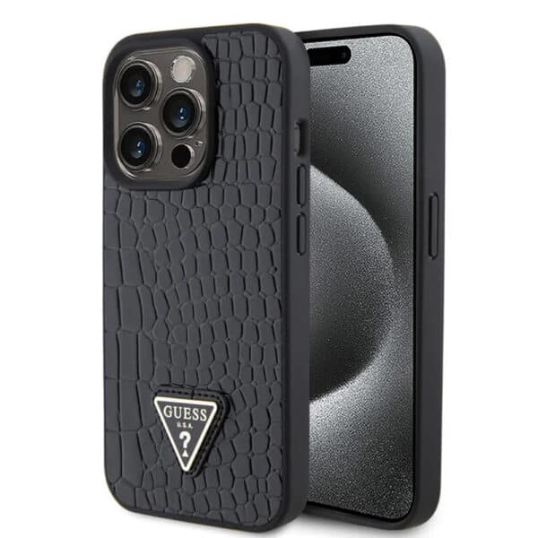 Guess - Croco Triangle Metal Logo (GUHCP15LPCRTHCK) - iPhone 15 Pro - Μαύρο