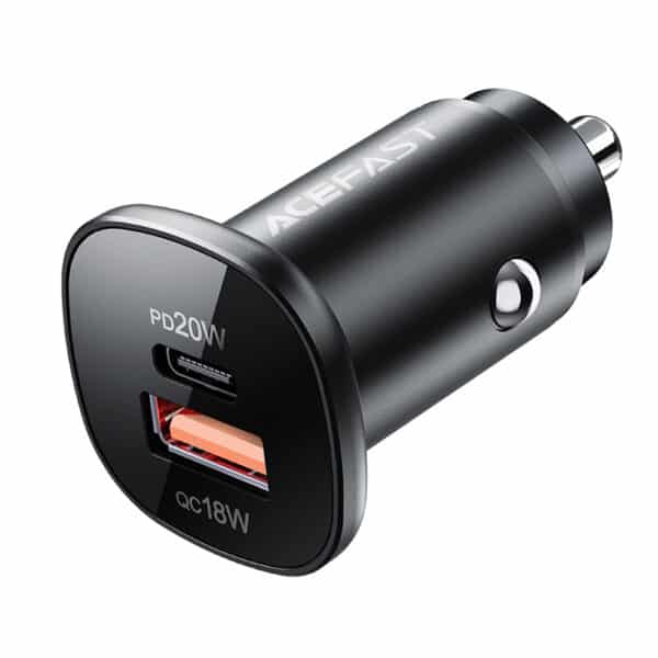 Acefast - Φορτιστής Αυτοκινήτου (B1) - Type-C, USB, Dual-Port, 38W, PD Fast Charging, with LED Light - Μαύρο