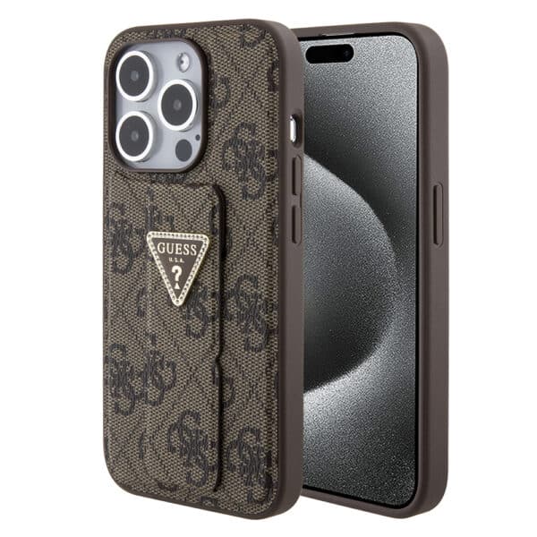 Guess - Grip Stand 4G Triangle Strass (GUHCP15XPGS4TDW) - iPhone 15 Pro Max - Καφέ