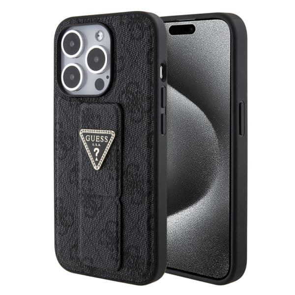 Guess - Grip Stand 4G Triangle Strass (GUHCP15XPGS4TDK) - iPhone 15 Pro Max - Μαύρο
