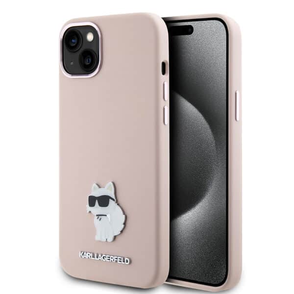 Karl Lagerfeld - Silicone (KLHCP15SSMHCNPP) - iPhone 15 - Ροζ Choupette Metal Pin